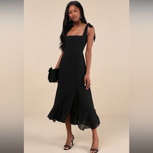 Lulus Summer Invite Black Tie-Strap Tiered Midi Dress L